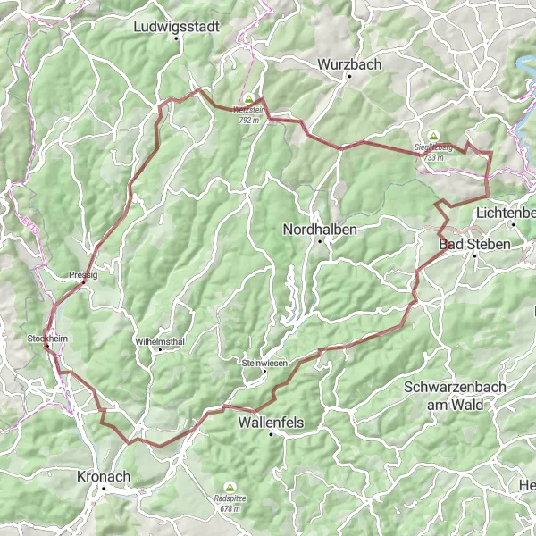 Map miniature of "Rolling Hills Gravel Loop" cycling inspiration in Oberfranken, Germany. Generated by Tarmacs.app cycling route planner