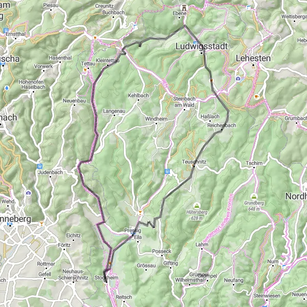 Map miniature of "Adventurous Road Cycling Experience" cycling inspiration in Oberfranken, Germany. Generated by Tarmacs.app cycling route planner