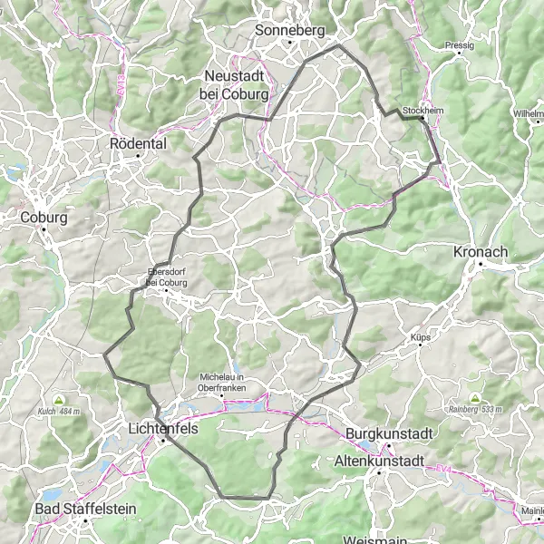 Map miniature of "Stockheim - Obermain Loop" cycling inspiration in Oberfranken, Germany. Generated by Tarmacs.app cycling route planner