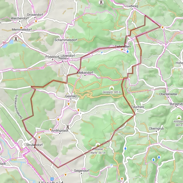 Karten-Miniaturansicht der Radinspiration "Durch grüne Wälder und malerische Dörfer: Gravelbike Tour ab Strullendorf" in Oberfranken, Germany. Erstellt vom Tarmacs.app-Routenplaner für Radtouren