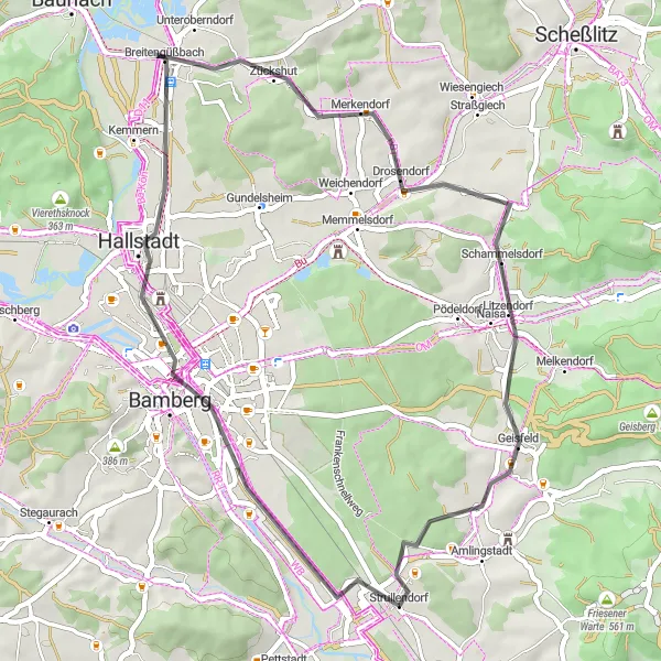 Karten-Miniaturansicht der Radinspiration "Road-Tour nach Bamberg" in Oberfranken, Germany. Erstellt vom Tarmacs.app-Routenplaner für Radtouren