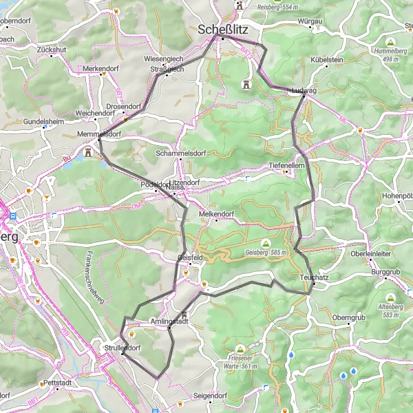 Karten-Miniaturansicht der Radinspiration "Kulturelle Highlights und Naturerlebnisse: Roadbike Tour ab Strullendorf" in Oberfranken, Germany. Erstellt vom Tarmacs.app-Routenplaner für Radtouren