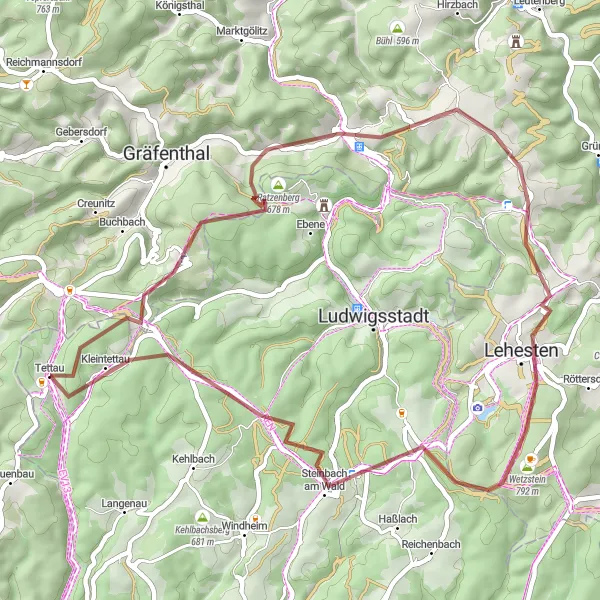 Map miniature of "Tettau Loop" cycling inspiration in Oberfranken, Germany. Generated by Tarmacs.app cycling route planner