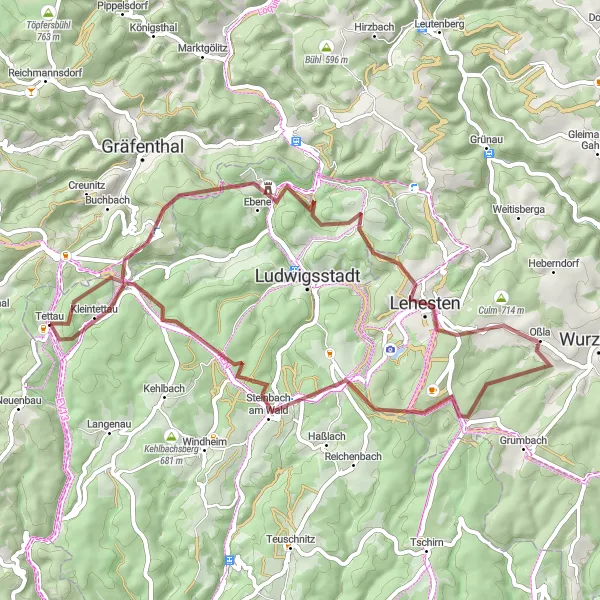 Karten-Miniaturansicht der Radinspiration "Abenteuerliche Pfade im Frankenwald" in Oberfranken, Germany. Erstellt vom Tarmacs.app-Routenplaner für Radtouren