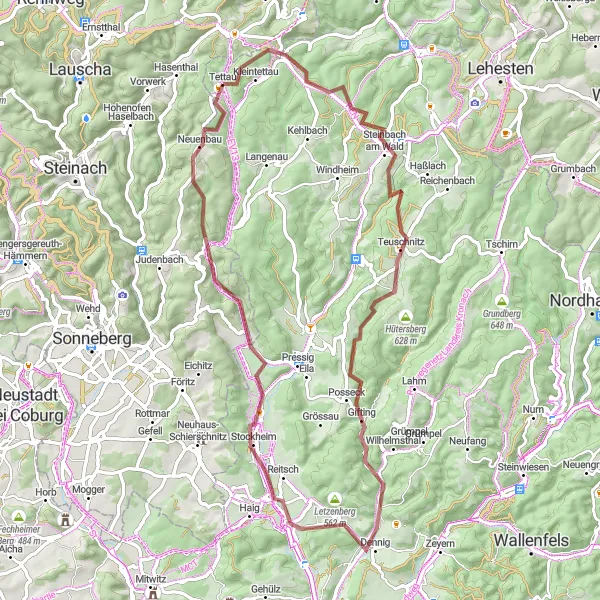 Map miniature of "Steinbach am Wald Gravel Expedition" cycling inspiration in Oberfranken, Germany. Generated by Tarmacs.app cycling route planner