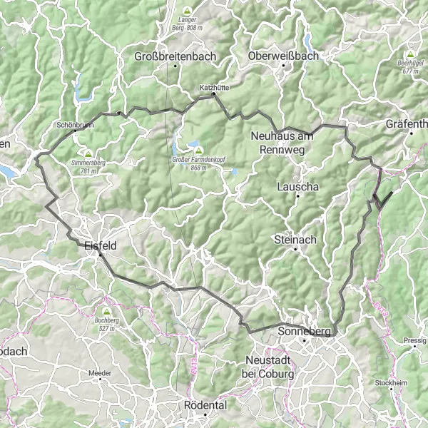 Karten-Miniaturansicht der Radinspiration "Höhenrausch um Tettau" in Oberfranken, Germany. Erstellt vom Tarmacs.app-Routenplaner für Radtouren
