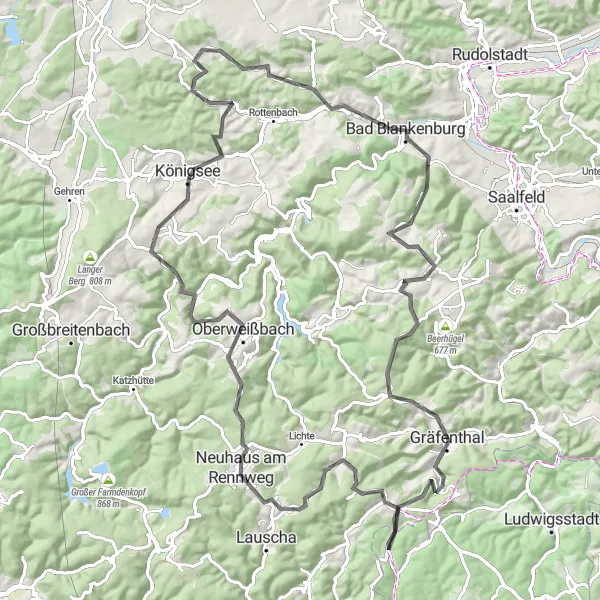 Karten-Miniaturansicht der Radinspiration "Eindrucksvolle Straßentour von Tettau bis Suhle" in Oberfranken, Germany. Erstellt vom Tarmacs.app-Routenplaner für Radtouren