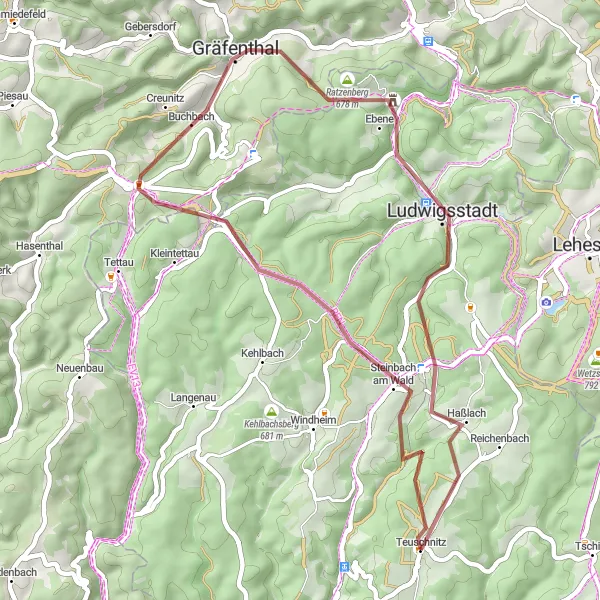 Map miniature of "Gravel Adventure" cycling inspiration in Oberfranken, Germany. Generated by Tarmacs.app cycling route planner