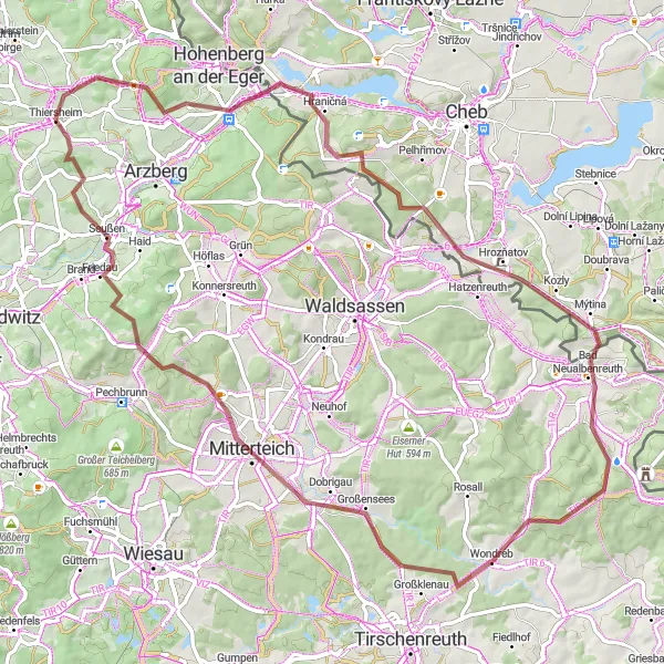 Map miniature of "Exploring Thiersheim Gravel Paradise" cycling inspiration in Oberfranken, Germany. Generated by Tarmacs.app cycling route planner