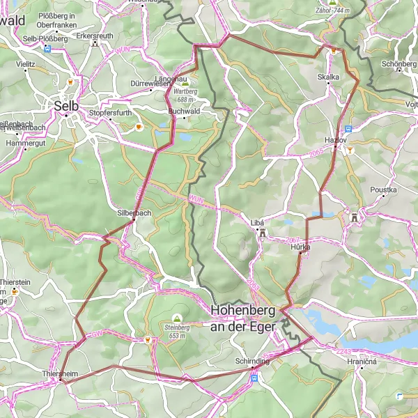 Karten-Miniaturansicht der Radinspiration "Erkundung des Fichtelgebirges auf Schotterwegen" in Oberfranken, Germany. Erstellt vom Tarmacs.app-Routenplaner für Radtouren