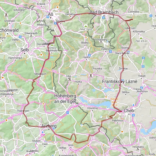 Karten-Miniaturansicht der Radinspiration "Grenztour durch das Fichtelgebirge" in Oberfranken, Germany. Erstellt vom Tarmacs.app-Routenplaner für Radtouren