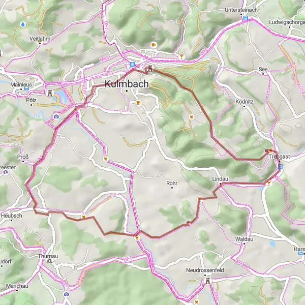 Karten-Miniaturansicht der Radinspiration "Kulmbach und Hörlinreuth Rundweg" in Oberfranken, Germany. Erstellt vom Tarmacs.app-Routenplaner für Radtouren