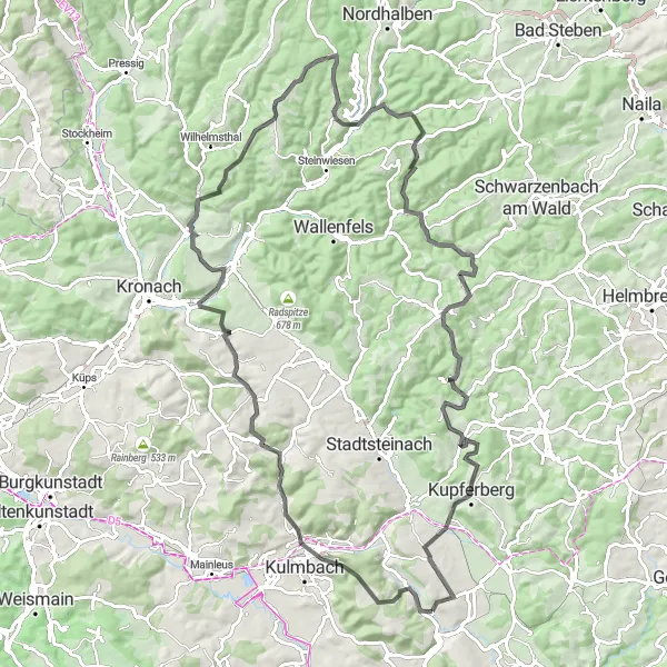 Map miniature of "Ködnitz and Ludwigschorgast Road Route" cycling inspiration in Oberfranken, Germany. Generated by Tarmacs.app cycling route planner