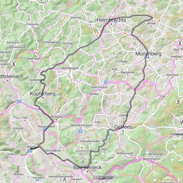 Map miniature of "The Mountain Challenge" cycling inspiration in Oberfranken, Germany. Generated by Tarmacs.app cycling route planner