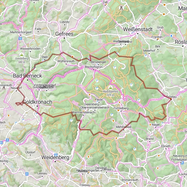 Map miniature of "The Hidden Gems of Oberfranken" cycling inspiration in Oberfranken, Germany. Generated by Tarmacs.app cycling route planner