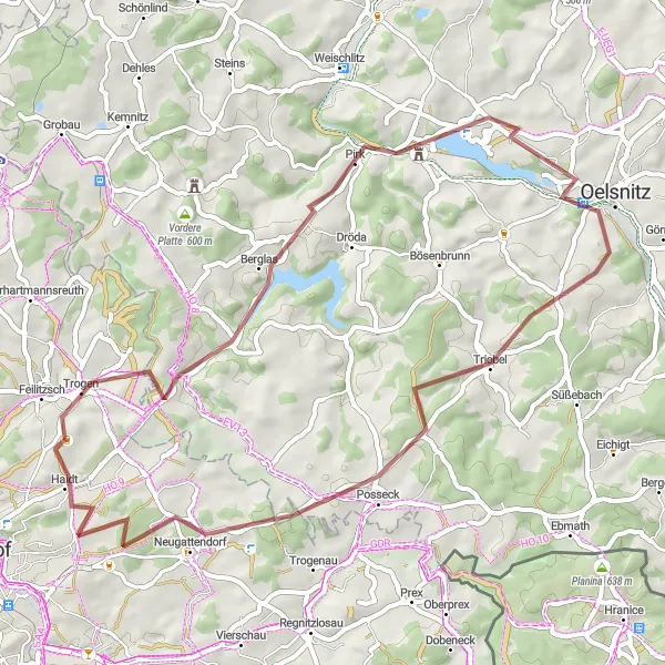 Map miniature of "Trogen Gravel Loop" cycling inspiration in Oberfranken, Germany. Generated by Tarmacs.app cycling route planner