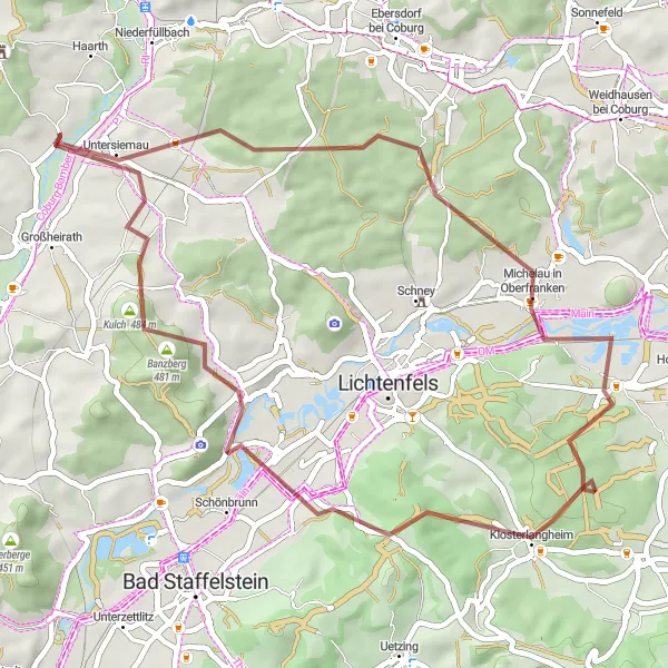 Map miniature of "Discover Gravel Treasures" cycling inspiration in Oberfranken, Germany. Generated by Tarmacs.app cycling route planner