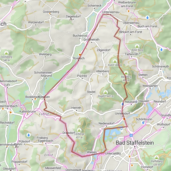 Karten-Miniaturansicht der Radinspiration "Kleine Rundtour um Untersiemau" in Oberfranken, Germany. Erstellt vom Tarmacs.app-Routenplaner für Radtouren
