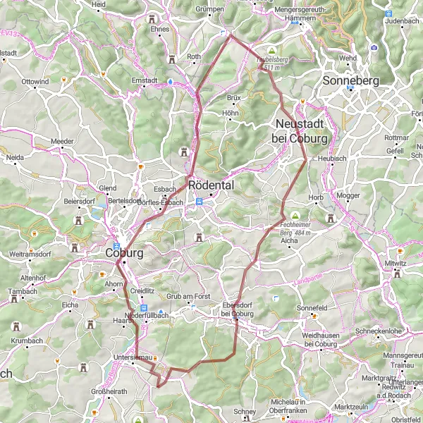 Map miniature of "The Historical Route" cycling inspiration in Oberfranken, Germany. Generated by Tarmacs.app cycling route planner