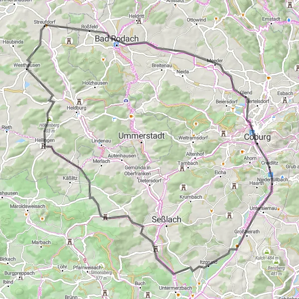 Map miniature of "Untersiemau Loop" cycling inspiration in Oberfranken, Germany. Generated by Tarmacs.app cycling route planner