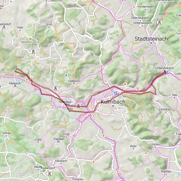 Karten-Miniaturansicht der Radinspiration "Gravel-Abenteuer entlang der Mainleus" in Oberfranken, Germany. Erstellt vom Tarmacs.app-Routenplaner für Radtouren