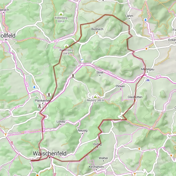 Map miniature of "Off the Beaten Path - Gravel Adventure" cycling inspiration in Oberfranken, Germany. Generated by Tarmacs.app cycling route planner