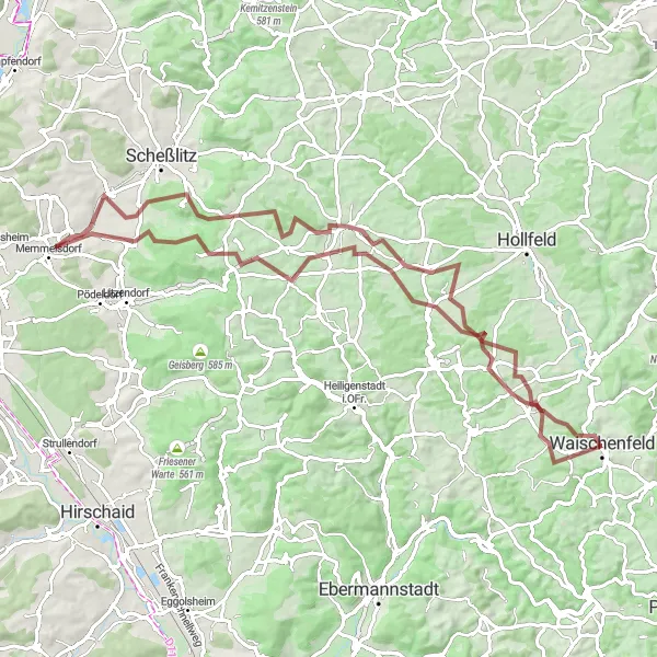 Karten-Miniaturansicht der Radinspiration "Schotter-Trail Waischenfeld - Schulstein" in Oberfranken, Germany. Erstellt vom Tarmacs.app-Routenplaner für Radtouren