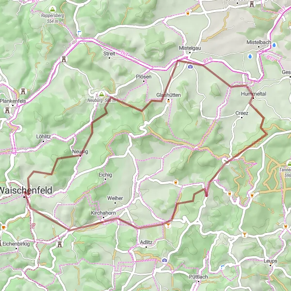 Map miniature of "Glashütten Adventure" cycling inspiration in Oberfranken, Germany. Generated by Tarmacs.app cycling route planner