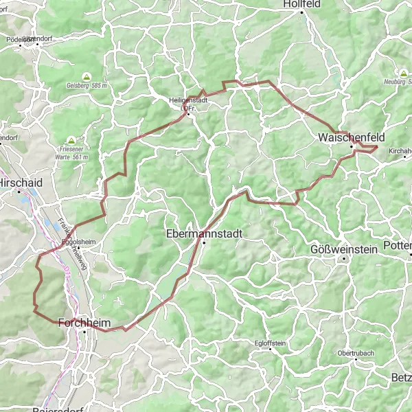 Karten-Miniaturansicht der Radinspiration "Gravel-Tour durch das Fränkische Jura" in Oberfranken, Germany. Erstellt vom Tarmacs.app-Routenplaner für Radtouren