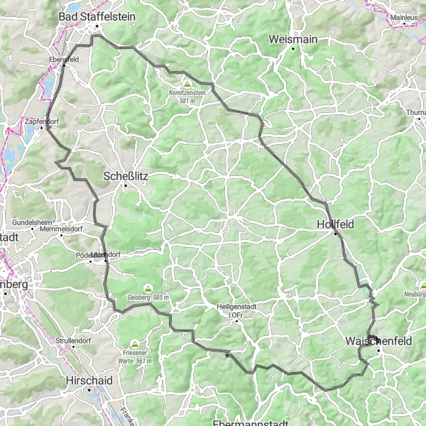 Karten-Miniaturansicht der Radinspiration "Herausfordernde Tour durch Natur und Geschichte" in Oberfranken, Germany. Erstellt vom Tarmacs.app-Routenplaner für Radtouren