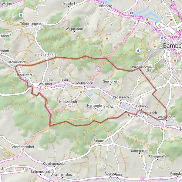 Map miniature of "Exploring Walsdorf's Scenic Gravel Route" cycling inspiration in Oberfranken, Germany. Generated by Tarmacs.app cycling route planner