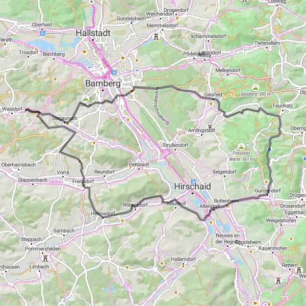 Karten-Miniaturansicht der Radinspiration "Frensdorf und Dragonerspitz Rundfahrt" in Oberfranken, Germany. Erstellt vom Tarmacs.app-Routenplaner für Radtouren