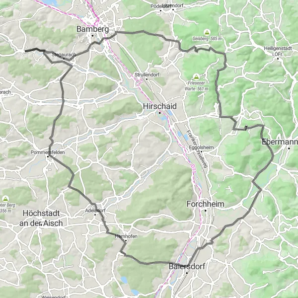 Karten-Miniaturansicht der Radinspiration "Hügelige Oberfranken Rundfahrt" in Oberfranken, Germany. Erstellt vom Tarmacs.app-Routenplaner für Radtouren