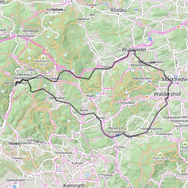 Map miniature of "The Fichtelberg Adventure" cycling inspiration in Oberfranken, Germany. Generated by Tarmacs.app cycling route planner