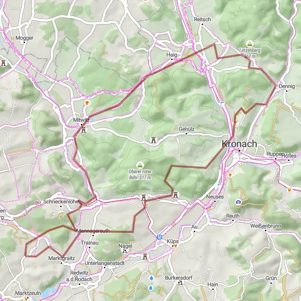 Karten-Miniaturansicht der Radinspiration "Gravel Entdeckungstour im Naturpark" in Oberfranken, Germany. Erstellt vom Tarmacs.app-Routenplaner für Radtouren