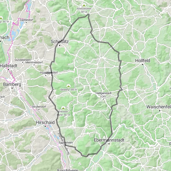 Karten-Miniaturansicht der Radinspiration "Rundweg mit interessanten Stopps" in Oberfranken, Germany. Erstellt vom Tarmacs.app-Routenplaner für Radtouren