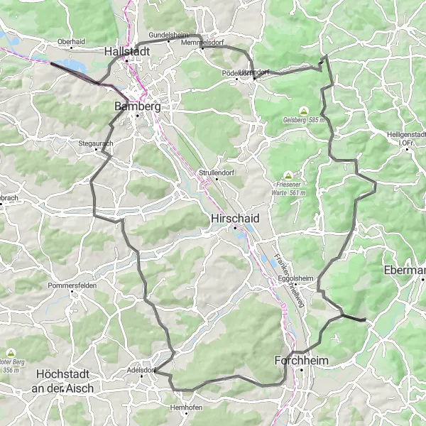 Karten-Miniaturansicht der Radinspiration "Herausfordernde Route durch Oberfranken" in Oberfranken, Germany. Erstellt vom Tarmacs.app-Routenplaner für Radtouren