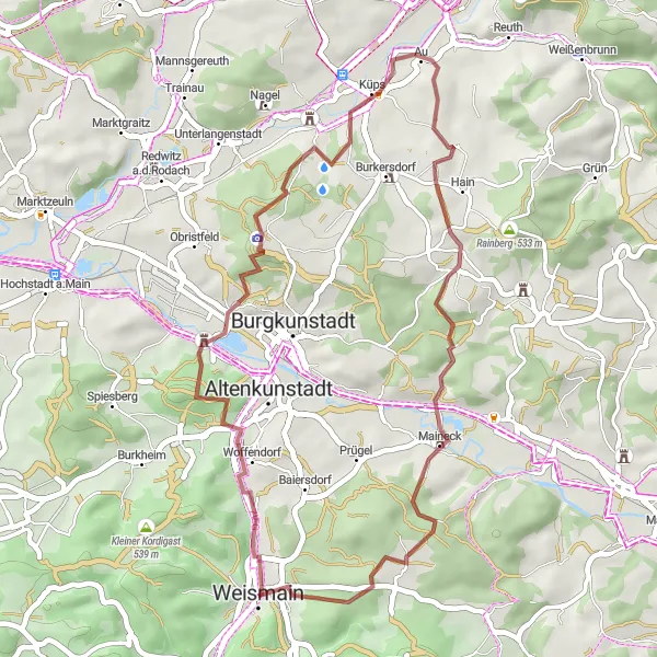 Map miniature of "The Gravel Adventure" cycling inspiration in Oberfranken, Germany. Generated by Tarmacs.app cycling route planner