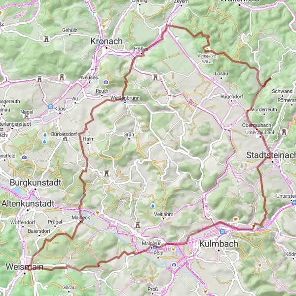 Karten-Miniaturansicht der Radinspiration "Abenteuerliche Fahrt von Weismain nach Kalkberg" in Oberfranken, Germany. Erstellt vom Tarmacs.app-Routenplaner für Radtouren