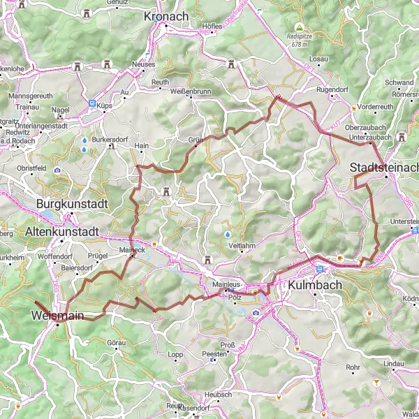 Karten-Miniaturansicht der Radinspiration "Rundreise von Weismain nach Giechkröttendorf" in Oberfranken, Germany. Erstellt vom Tarmacs.app-Routenplaner für Radtouren