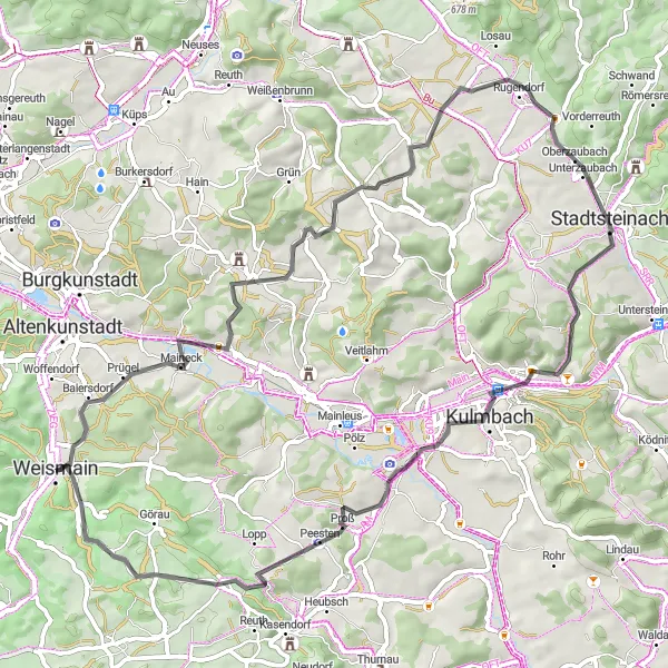 Map miniature of "Road Adventure with Scenic Landscapes" cycling inspiration in Oberfranken, Germany. Generated by Tarmacs.app cycling route planner