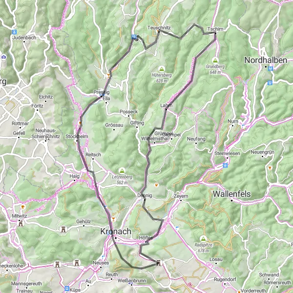 Karten-Miniaturansicht der Radinspiration "Kronach Runde" in Oberfranken, Germany. Erstellt vom Tarmacs.app-Routenplaner für Radtouren