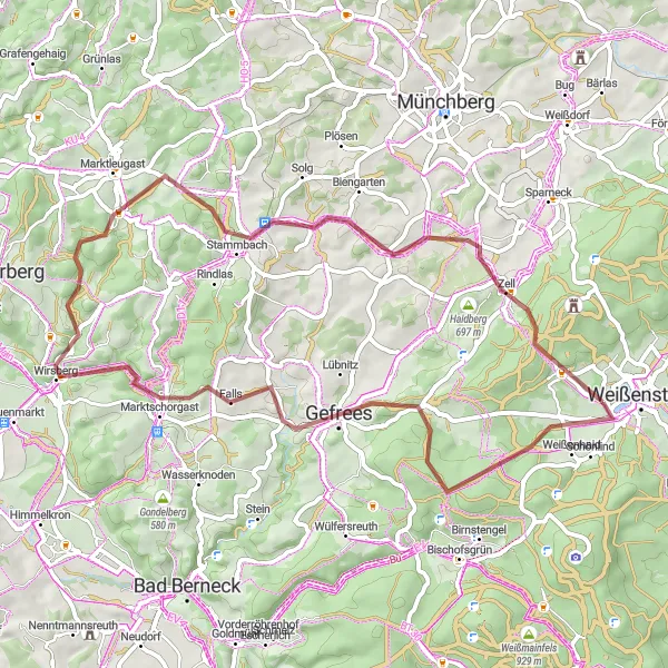 Map miniature of "The Gem of Gefrees" cycling inspiration in Oberfranken, Germany. Generated by Tarmacs.app cycling route planner