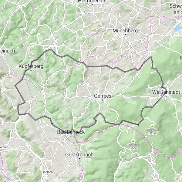 Karten-Miniaturansicht der Radinspiration "Hügelige Landschaften und malerische Dörfer" in Oberfranken, Germany. Erstellt vom Tarmacs.app-Routenplaner für Radtouren