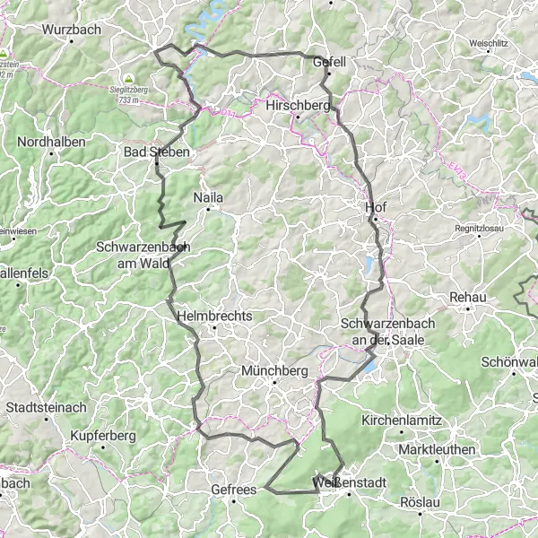 Map miniature of "The Hilly Odyssey" cycling inspiration in Oberfranken, Germany. Generated by Tarmacs.app cycling route planner