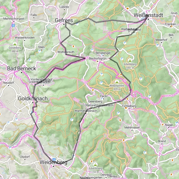 Karten-Miniaturansicht der Radinspiration "Herrschaftliche Tour nach Weißenstadt" in Oberfranken, Germany. Erstellt vom Tarmacs.app-Routenplaner für Radtouren