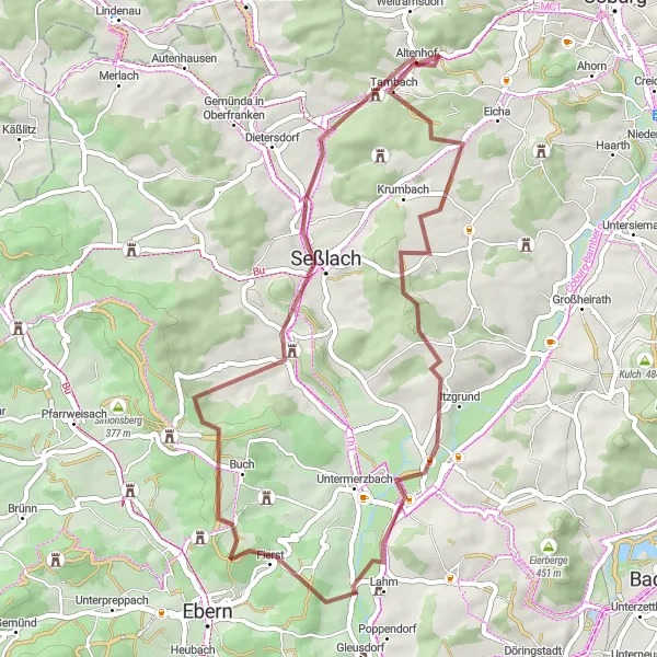 Karten-Miniaturansicht der Radinspiration "Rund um Weitramsdorf - Hergramsdorf Tour" in Oberfranken, Germany. Erstellt vom Tarmacs.app-Routenplaner für Radtouren