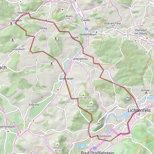 Karten-Miniaturansicht der Radinspiration "Johannesberg - Lichtenfels Gravel Tour" in Oberfranken, Germany. Erstellt vom Tarmacs.app-Routenplaner für Radtouren