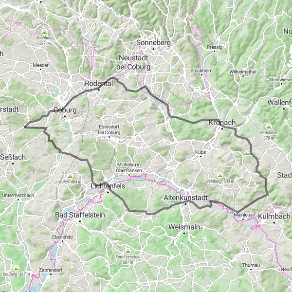 Karten-Miniaturansicht der Radinspiration "Coburg - Lichtenfels Road Tour" in Oberfranken, Germany. Erstellt vom Tarmacs.app-Routenplaner für Radtouren