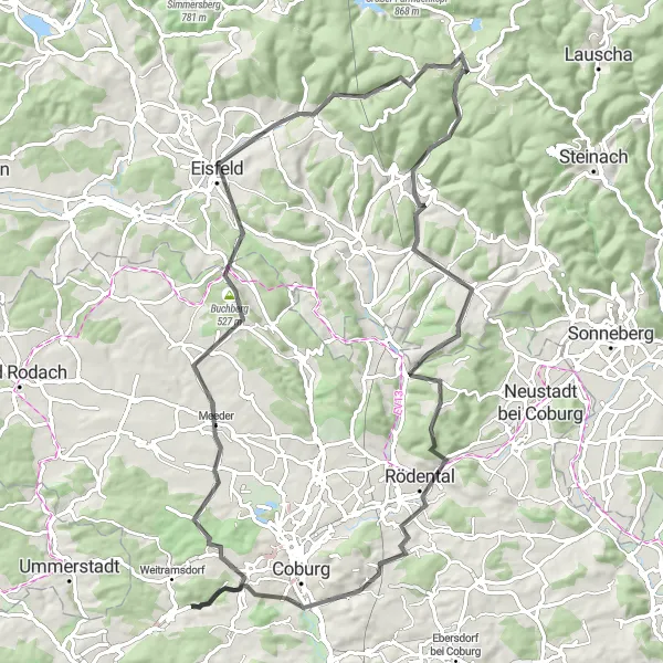 Karten-Miniaturansicht der Radinspiration "Buchleite - Kieferberg Rundfahrt" in Oberfranken, Germany. Erstellt vom Tarmacs.app-Routenplaner für Radtouren